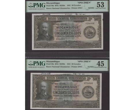 Banco Nacional Ultramarino, Mozambique, printers archival specimens for 50 Escudos (5), 1 November 1941, serial number ranges