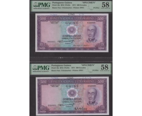 Banco Nacional Ultramarino, Portuguese Guinea, printers archival specimens for 500 Escudos (3), 27 July 1971, serial number r