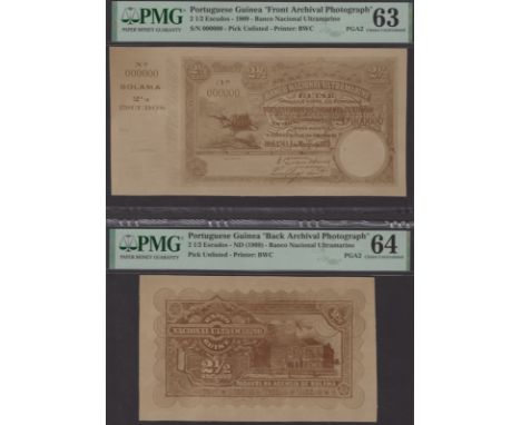 Banco Nacional Ultramarino, Portuguese Guinea, obverse and reverse sepia photographs showing designs for an unadopted 2 1/2 E