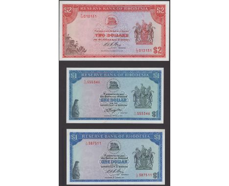 Reserve Bank of Rhodesia, $1 (2), 18 August 1971 and 18 April 1978, prefixes L/39 and L/111, also $2, 17 February 1970, prefi