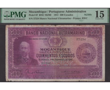 Banco Nacional Ultramarino, Mozambique, 500 Escudos, 1 November 1941, serial number 57254, Manuel Rodrigues Junior signature,