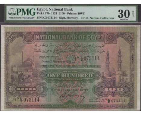National Bank of Egypt, £100, 1 September 1921, serial number K/2 073114, Hornsby signature, minor repairs, in PMG holder 30 