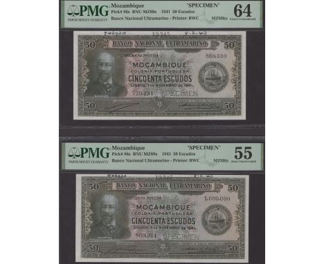 Banco Nacional Ultramarino, Mozambique, printers archival specimens for 50 Escudos (5), 1 November 1941, serial number ranges