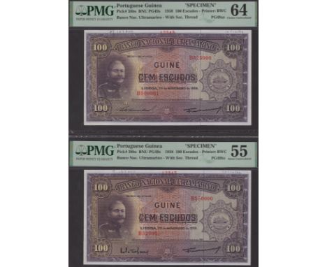 Banco Nacional Ultramarino, Portuguese Guinea, printers archival specimen 100 Escudos (2), 20 November 1958, serial number ra