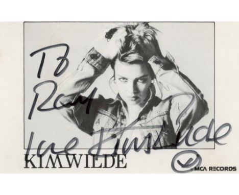 Kim Wilde signed 6x4 black and white promo photo. Wilde is an English pop singer, DJ and television presenter. She first saw 