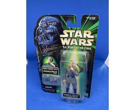 Star Wars Actor, Richard LeParmentier signed Admiral Motti boxed action figure with CommTalk Chip. Signed in silver coloured 