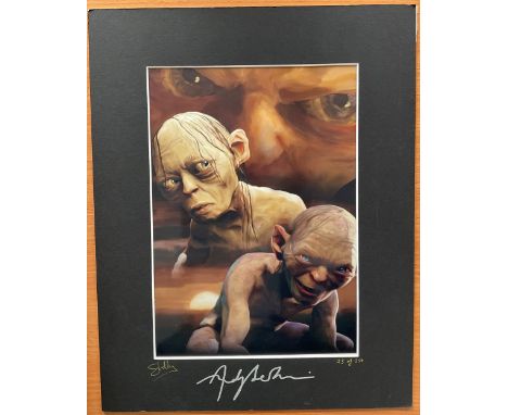 Lord Of the Rings Actor, Andy Serkis signed Gollum matted framed colour photograph. Picturing a montage of Gollum from The Lo