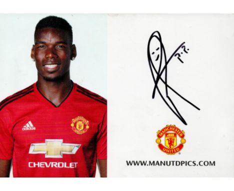 Paul Pogba signed 6x4 signed Man Utd card. French professional footballer who plays for Premier League club Manchester United