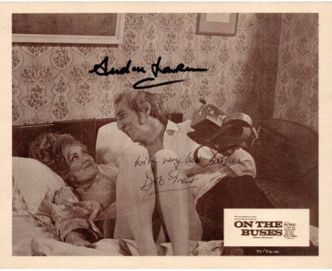 On The Buses, a 10x8 sepia style film photo. Signed by Bob Grant who played Jack Harper and Andria Lawrence as Betty. Good co