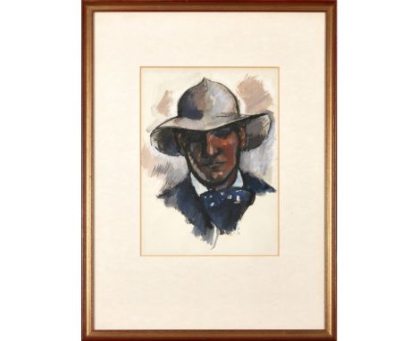 [§] JOHN DUNCAN FERGUSSON R.B.A. (SCOTTISH 1874-1961)  SELF PORTRAIT   Conté and gouache  32.5cm x 24cm (12.75in x 9.5in) Pro