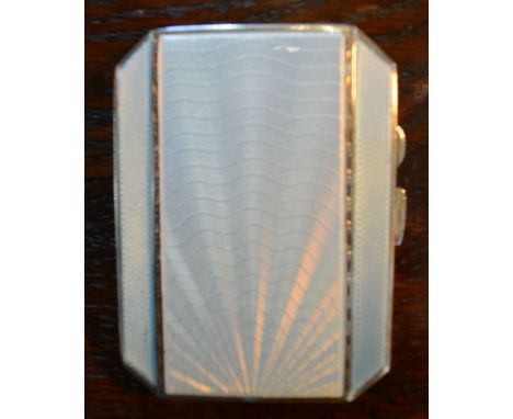 A Birmingham Silver and Pale Blue Enamel Cigarette Case with engine turned decoration