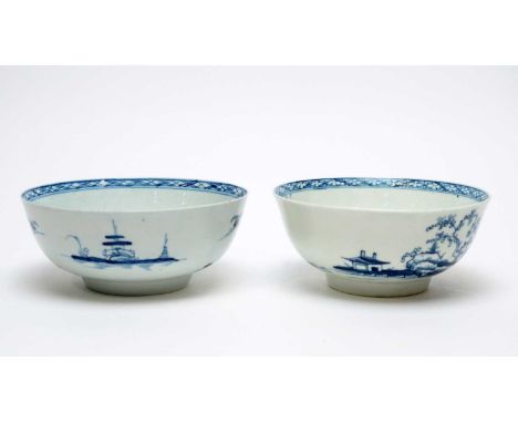 A Worcester Cannon Ball pattern bowl, circa 1770, open crescent mark,15.2cms diameter; and a Phillip Christian's Liverpool bo