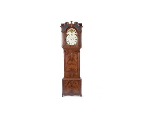 John Wignall of Ormskirk: A substantial Victorian North Country mahogany longcase clock, the painted Roman dial with floral s