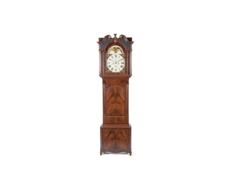 John Wignall of Ormskirk: A substantial Victorian North Country mahogany longcase clock, the painted Roman dial with floral s