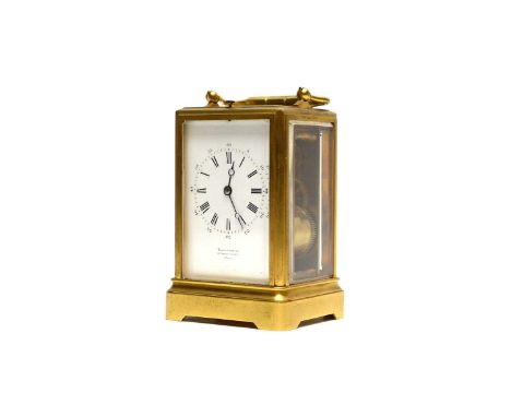 A late 19th Century repeating carriage clock, by Klaftenberger, 157 Regent Street &amp; Paris, the white enamel roman dial fi