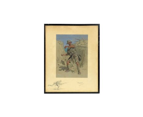 "Snaffles" Charles Johnson Payne (1884-1967)"Anzac",with snaffles-bit blindstamp,hand-tinted lithograph, with printed remarqu
