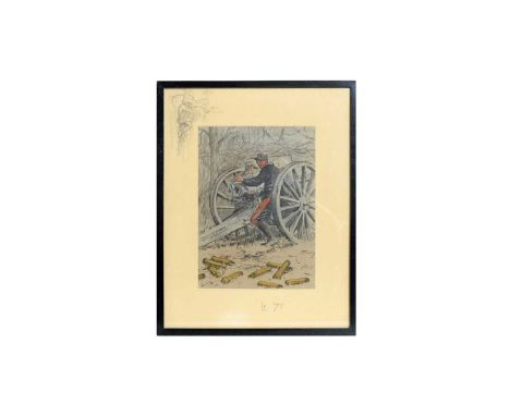 "Snaffles" Charles Johnson Payne (1884-1967)"Le 75",with snaffles-bit blindstamp,hand-tinted lithograph, with printed remarqu