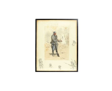 "Snaffles" Charles Johnson Payne (1884-1967)"Le Poilu",with snaffles-bit blindstamp,hand-tinted lithograph, with printed rema