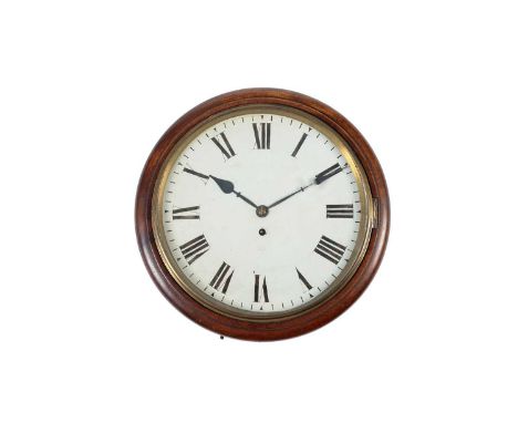 A mahogany wall timepiece, late 19th/Early 20th Century, with painted roman dial and single fusee movement, with pendulum, 28
