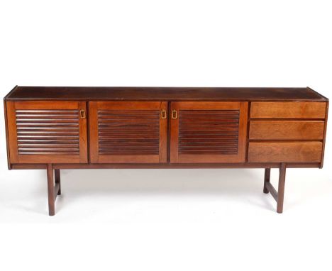 A H McIntosh of Kirkcaldy - A retro vintage mid-Century rosewood sideboard credenza, the central vented double door cabinet o