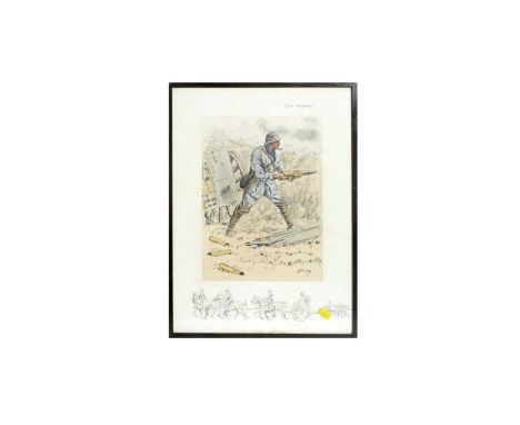 "Snaffles" Charles Johnson Payne (1884-1967)"Bon Voyage",with snaffles-bit blindstamp,hand-tinted lithograph, with printed re