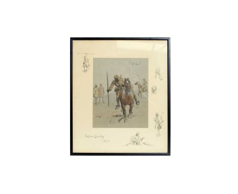 "Snaffles" Charles Johnson Payne (1884-1967)"Indian Cavalry (B.E.F)",with snaffles-bit blindstamp,hand-tinted lithograph, wit