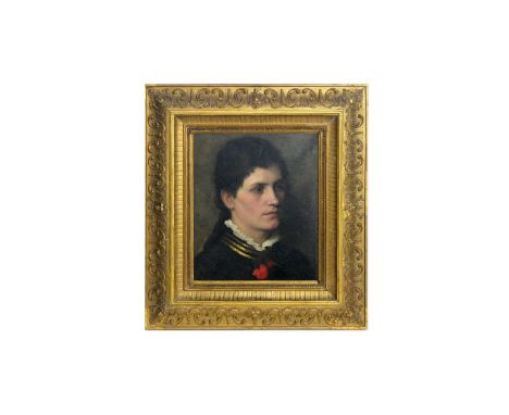 19th Century German SchoolPortrait of a Young Lady Wearing a Carnation,oil on board,37 x 31cms, in frame