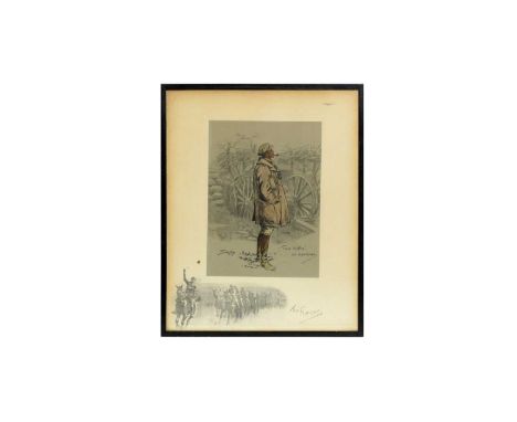 "Snaffles" Charles Johnson Payne (1884-1967)"The Gunner",snaffles-bit blindstamp,hand-tinted lithograph, with printed remarqu
