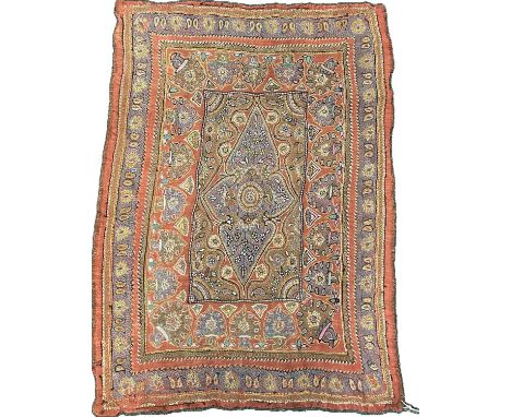An early 20th Century Persian Kermani pateh tapestry from the Kerman province of Iran, needlework embroidered with bands of s