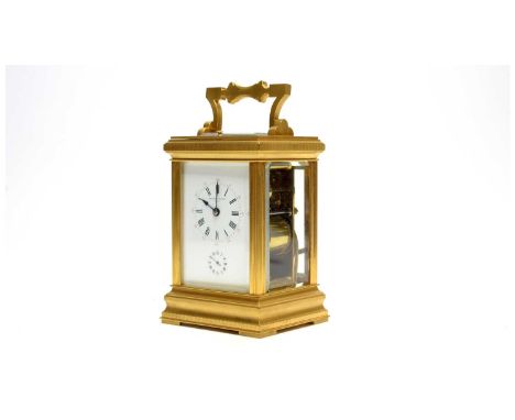 A fine brass Grande Sonnerie repeating alarm carriage clock, retailed by Fernando Gantez, Madrid, circa 1890, the case with c