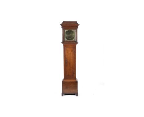 John Muzzell of Horsham: A Georgian oak longcase clock, the brass Roman dial with floral spandrels, two train movement with a