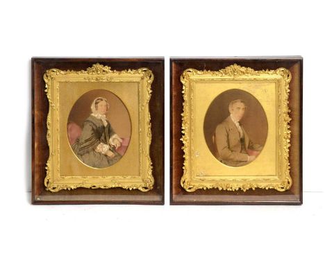 David Mossman (19th Century) Portrait pair of John Collingwood Bruce and his wife Charlotte, circa 1860, watercolour, 17 x 14