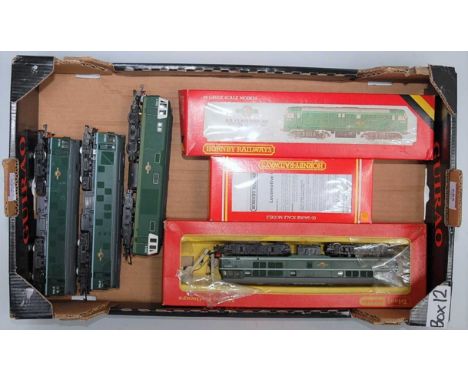 Tray containing 5 BR green diesel locomotives (G) and a J52 BR black tank engine (G-BG)