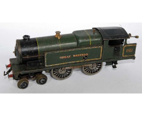 A Hornby clockwork No. 2 special tank engine Great Western green No. 2221, sold as seen and requiring complete restoration (a
