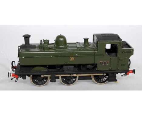 A white metal kit built 0-6-0 pannier tank engine semi-gloss green GWR shirtbutton livery as No. 9716 semi-scale wheels, link