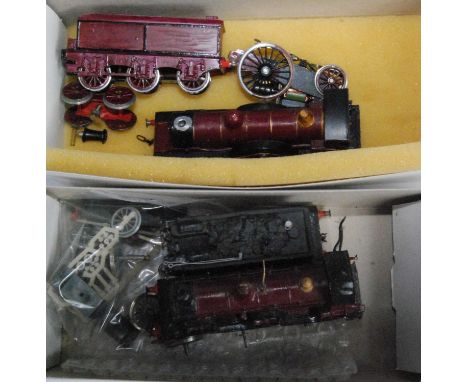 Two whitemetal made up locomotives for a Kirtley MR 0-6-0 goods engine and a Johnson MR 4-2-2 spinner engine and tender, both