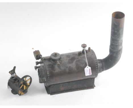 A collection of steam engine boilers and accessories, to include an early 20th century Bassett Lowke cooper housed boiler, wi