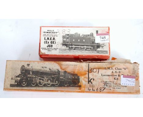 A K's kit part built for a LMS black 5 engine and tender (a/f) together with a Finecast part built kit for a LNER class J69 t