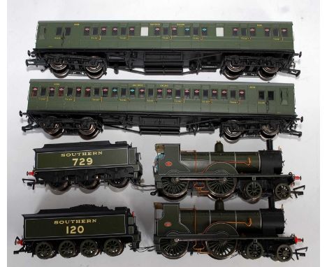 A Hornby Southern olive green class T9 engine and bogie tender No.120 (NM), a similar with six wheel tender No. 729 (NM), and