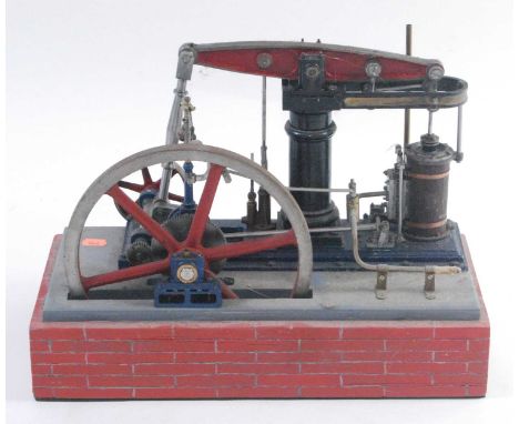 A mid-20th century kit built? model of a stationary beam engine, of usual specification, with central pillar and Watts parall