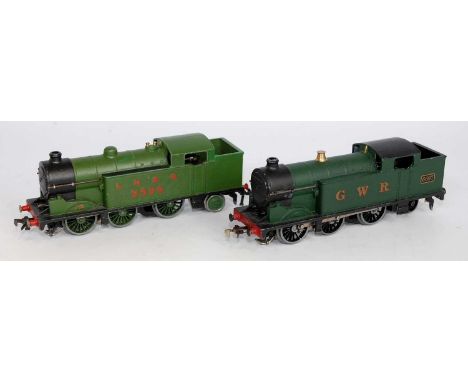 A Hornby Dublo 3-rail post war LNER green EDL7 tank engine no. 9596 (G) together with a repainted GWR version of similar engi
