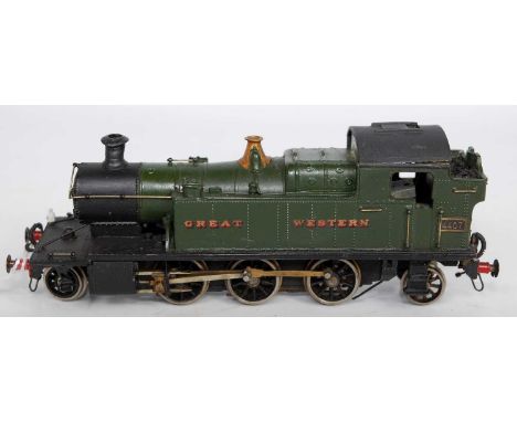 A white metal kit built small prairie tank engine finished Great Western semi-matt green scale wheels, link couplings, sprung
