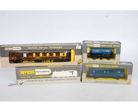 Wrenn loco and wagons: W2216 2-6-4 tank LMS red 2679 yellow lining (NM-BVG), with wagons W4324, W4657, 5x W5664, W5031, and W