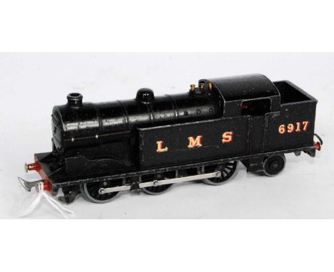 Pre-war Hornby Dublo black LMS tank engine, extensive corrosion spots under paintwork (F-G)