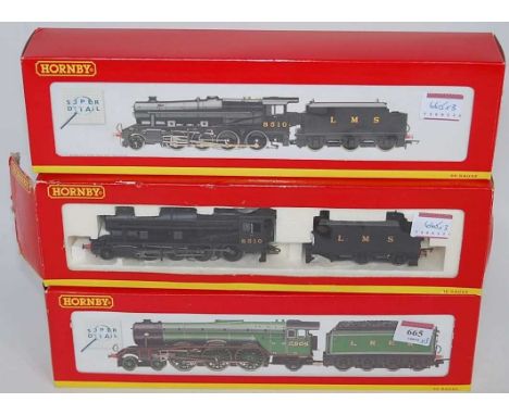 A Hornby R2103 LNER lined green class A3 engine and tender 'Cameronian' (NM-BNM), R2228 LMS black class 8F engine and tender 