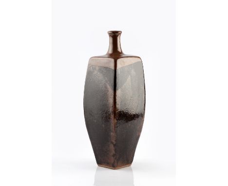 Joanna Wason (b.1946) at Leach Pottery Vase of bottle form, dripped tenmoku glaze impressed potter's seal 33cm high. Provenan