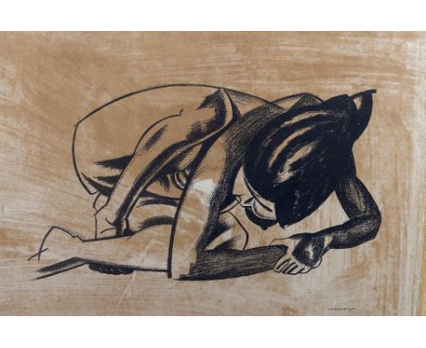 Edward Wadsworth (1889-1949) Crouching Nude lithograph 33cm x 48cm, unframed.