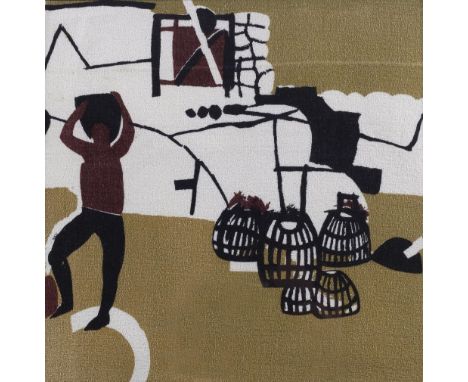 Keith Vaughan (1912-1977) for Edinburgh Weavers 'Fishermen', designed 1956 screen printed cotton furnishing fabric 27.5cm x 2