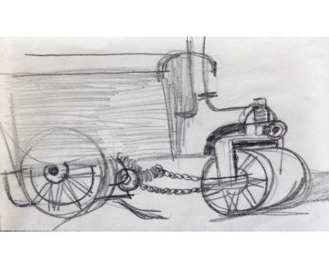 Keith Vaughan (1912-1977) Steam traction engine and roller one with artist's studio stamp  pencil on paper 9.5cm x 15.8cm and