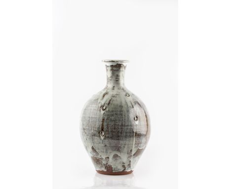 Jim Malone (b.1946) Vase tenmoku with nuka, indented pattern impressed potter's and pottery seals 32.5cm high. Provenance: CP